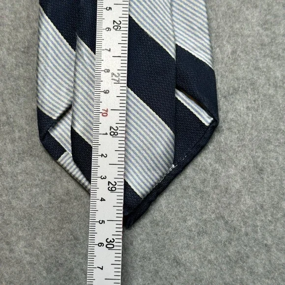 Peter Millar Silk Tie Navy Blue Striped Repp Classic Hand Folded Designer 59x3.2 - Picture 5 of 6